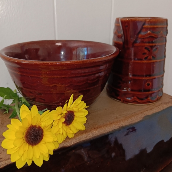 Vintage Mar-crest Monmouth Pottery Daisy And Dot Creamer And Bowl - Picture 3 of 7